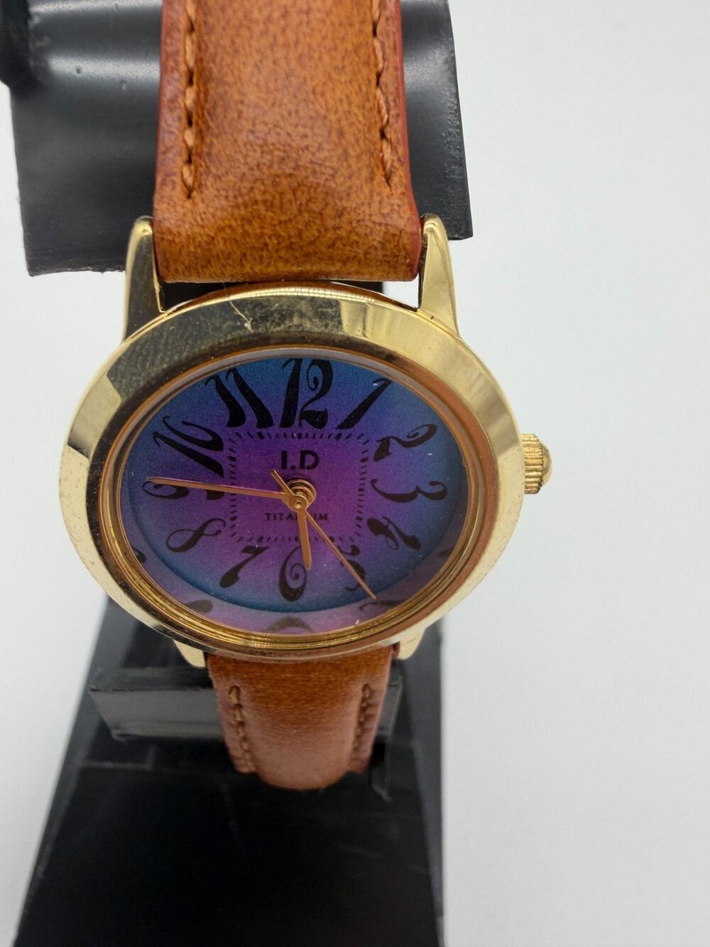 ID Titanium Watch Women Silver Gold Stainless Brown Leather Blue Purple Quartz